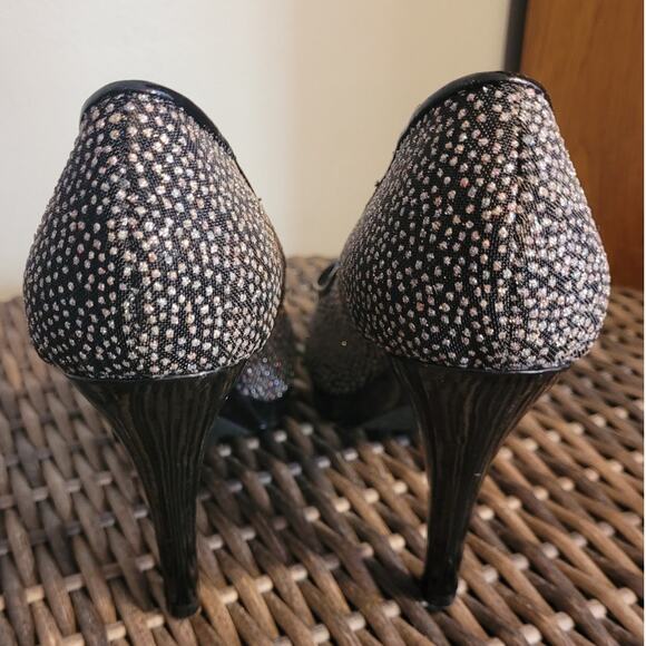 Nine West Danee Rhinestone Stilettos 9 Black Glitter Peep Toe Glam Party Heels - Picture 4 of 10